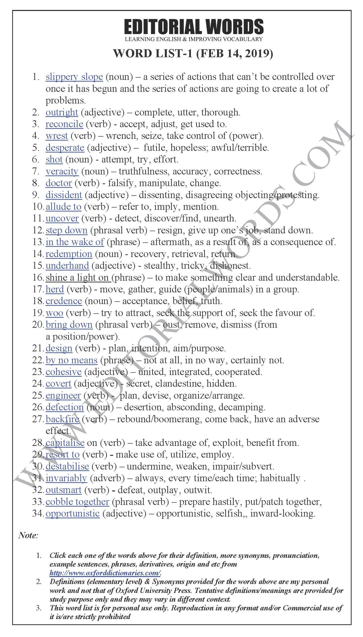 Today's word list-1 The Hindu Editorial (Bad call) - Feb 14, 2019