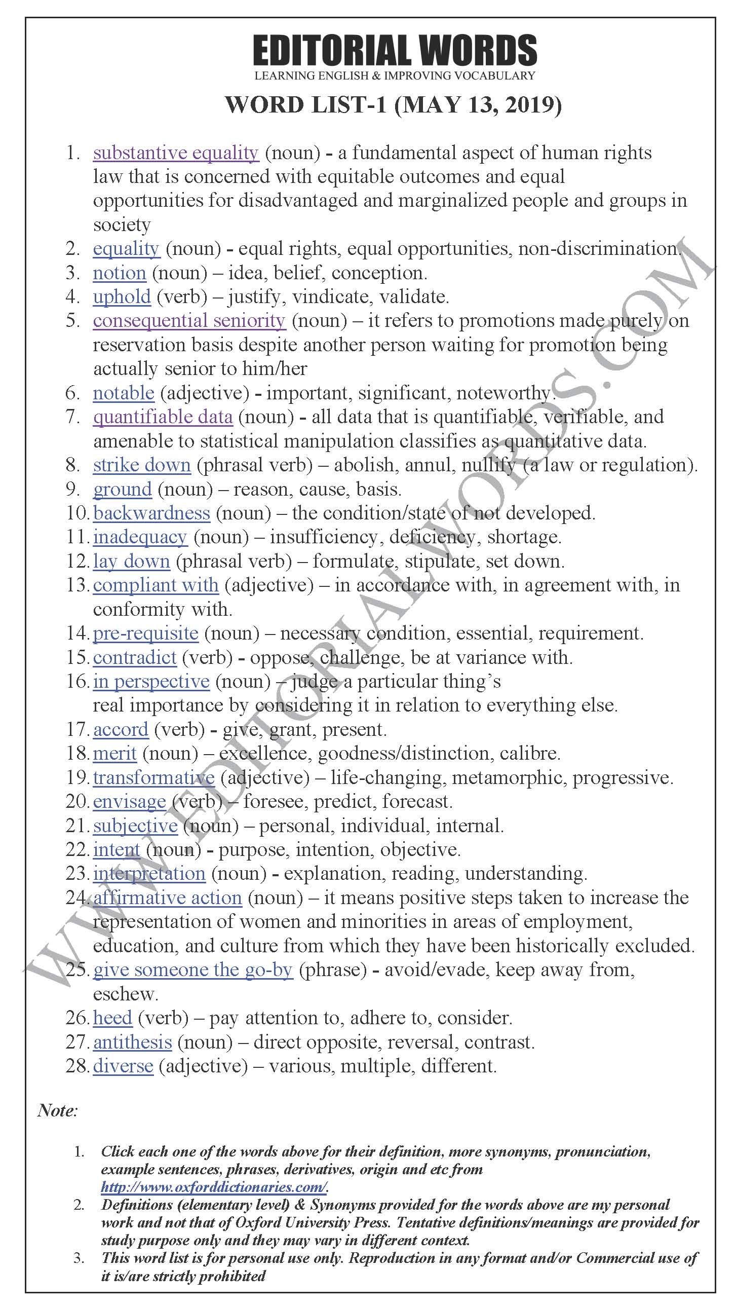 The Hindu Editorial (Substantive equality) - May 13, 2019