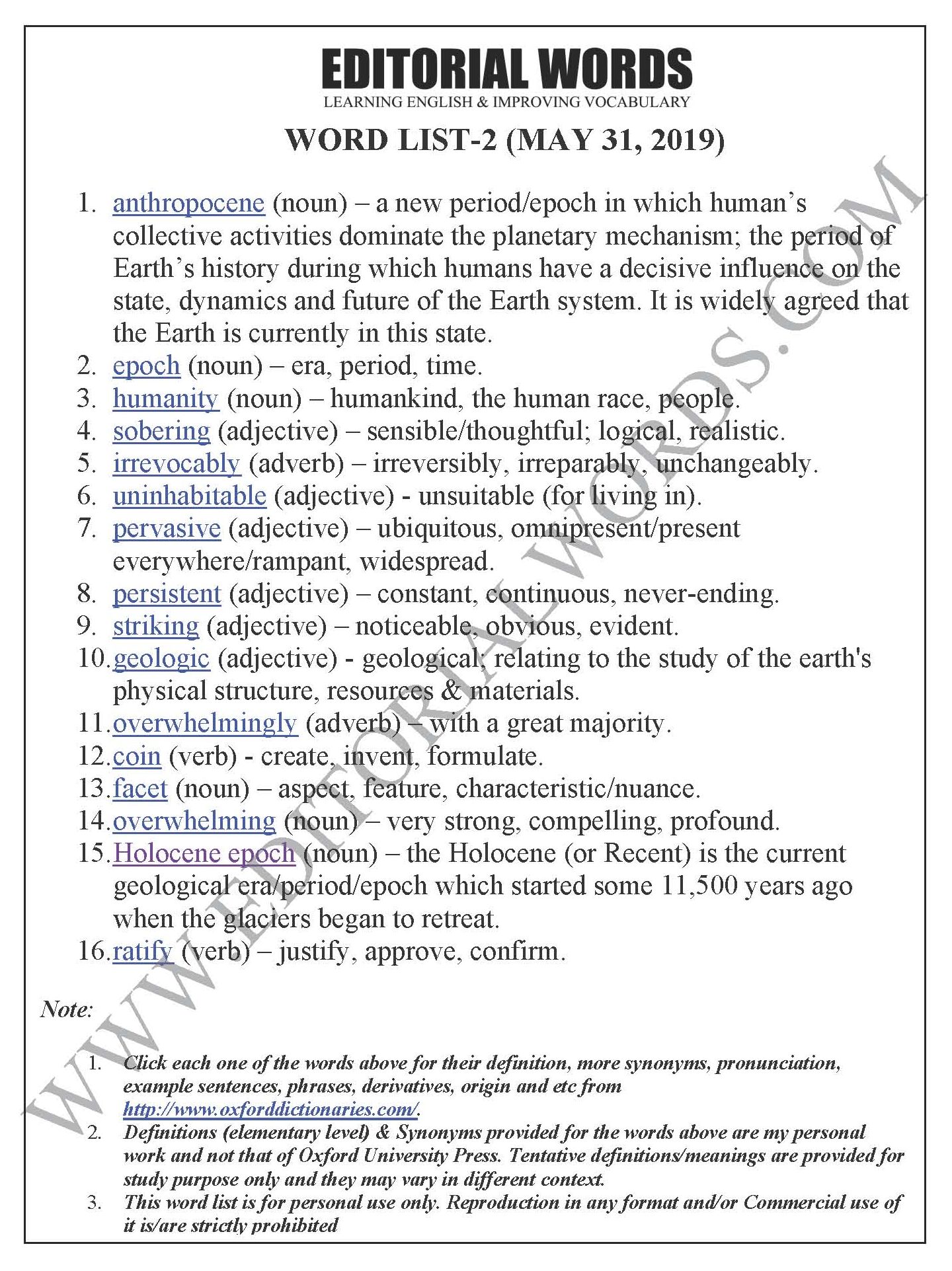 The Hindu Editorial (Naming of the Anthropocene epoch) - May 31, 2019