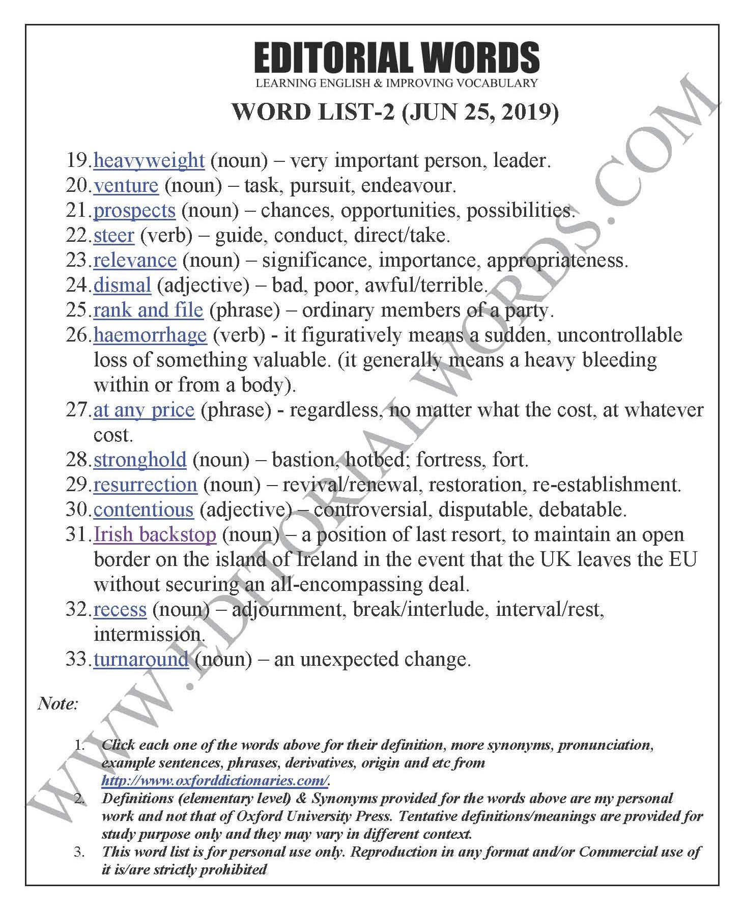 The Hindu Editorial (Down to two) - Jun 25, 2019