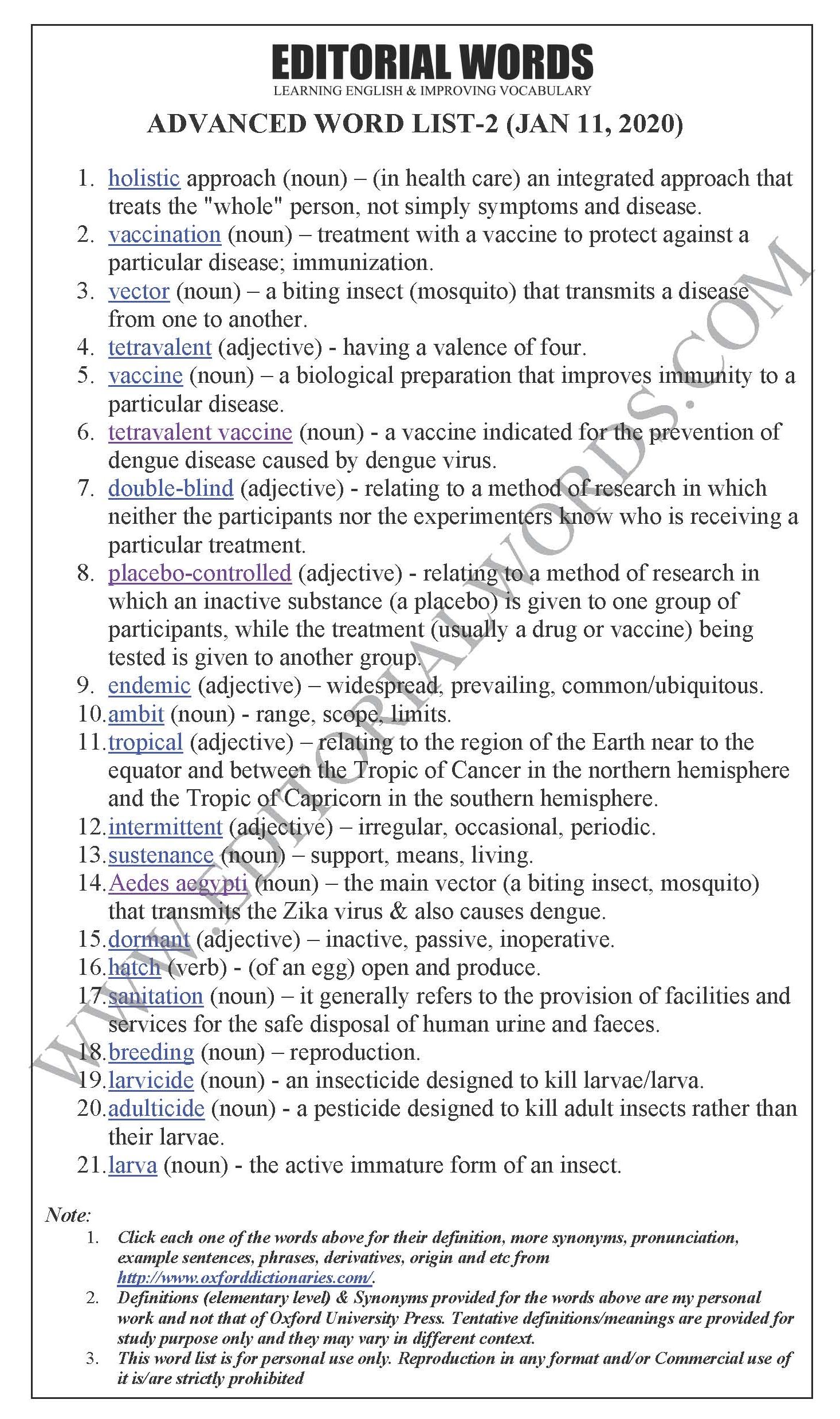 The Hindu Opinion Article (Taking a holistic approach to dengue) – Jan 11, 2020