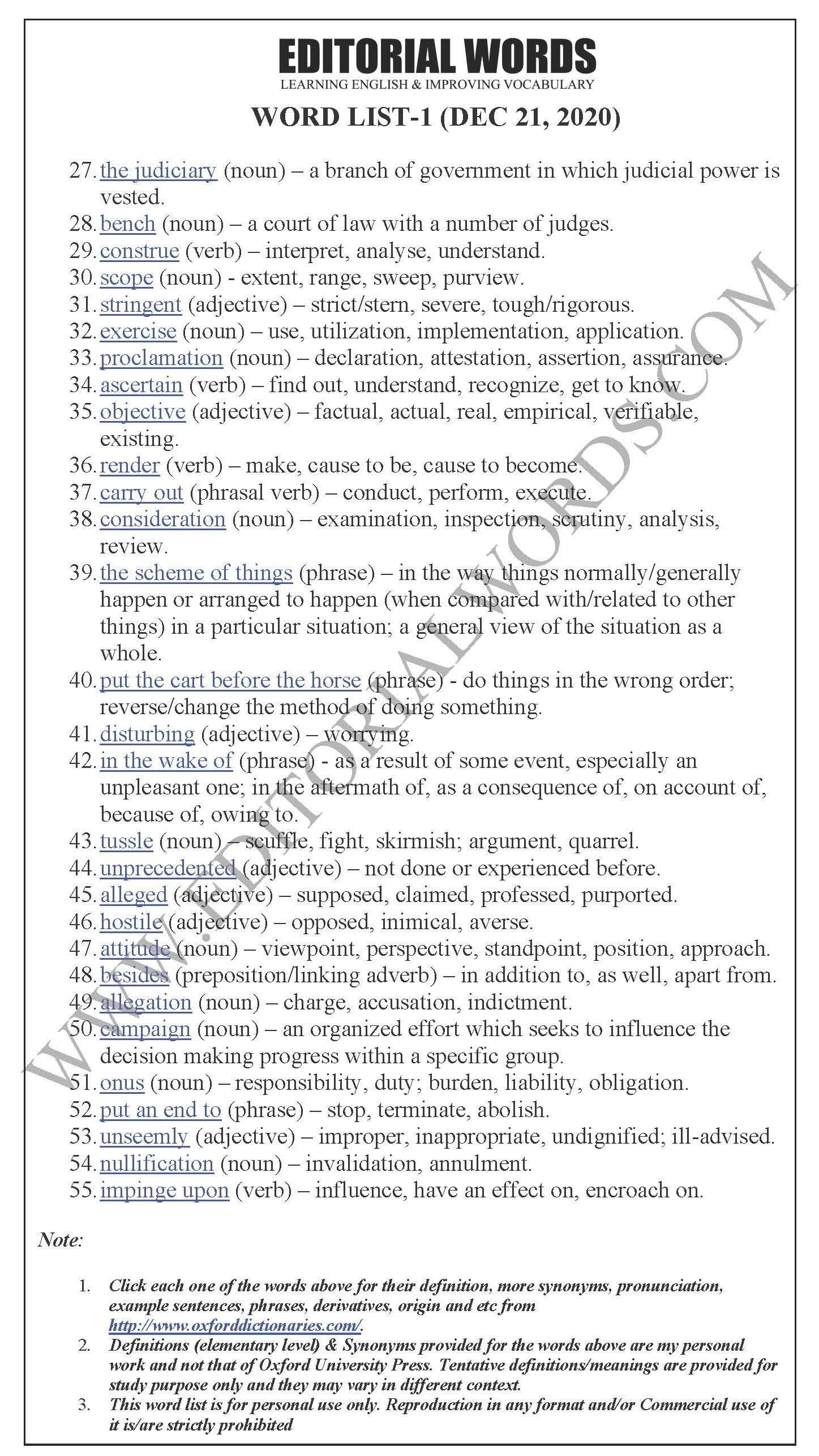 VOCABULARY FROM HINDU EDITORIAL 1 (HINDI MEANING IN DESCRIPTION