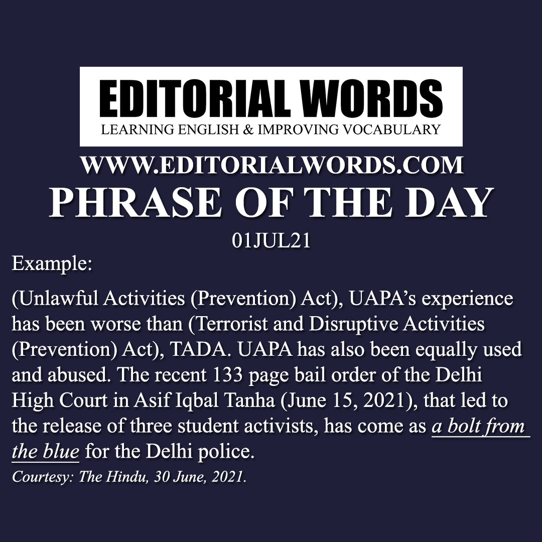 Phrase of the Day (a bolt from the blue)-01JUL21