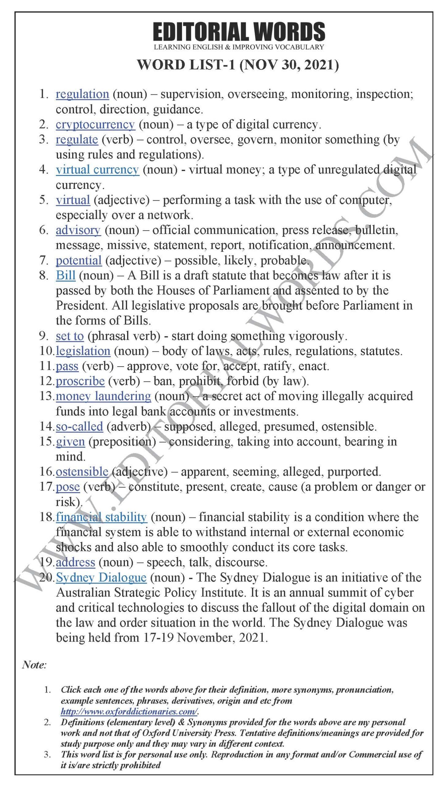 The Hindu Editorial (Regulation, not ban) – Nov 30, 2021