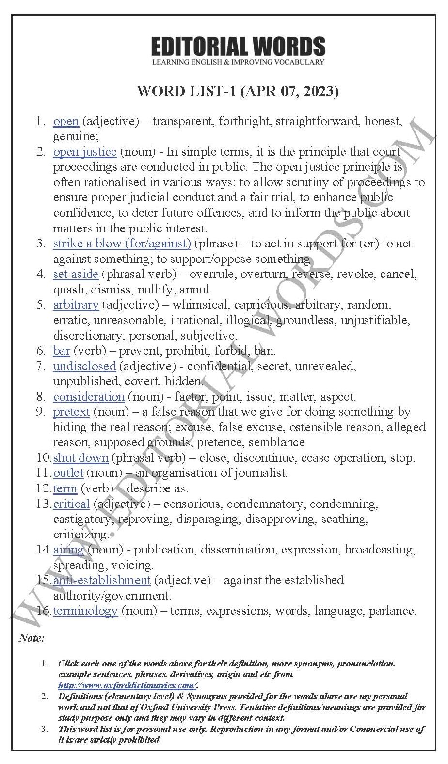 Dismissed synonyms that belongs to adjectives