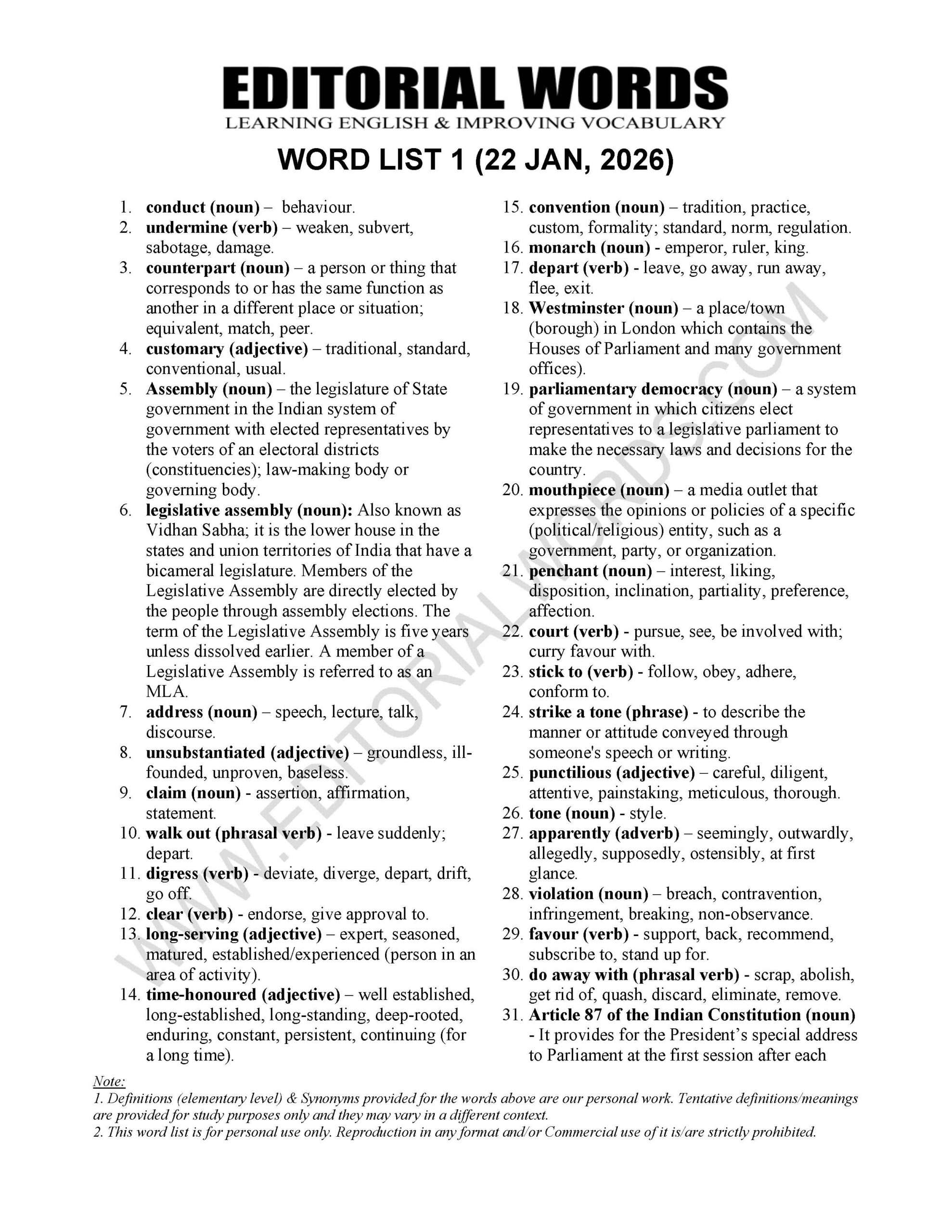 The Hindu Editorial (​Meaningless formality) – Jan 22, 2026