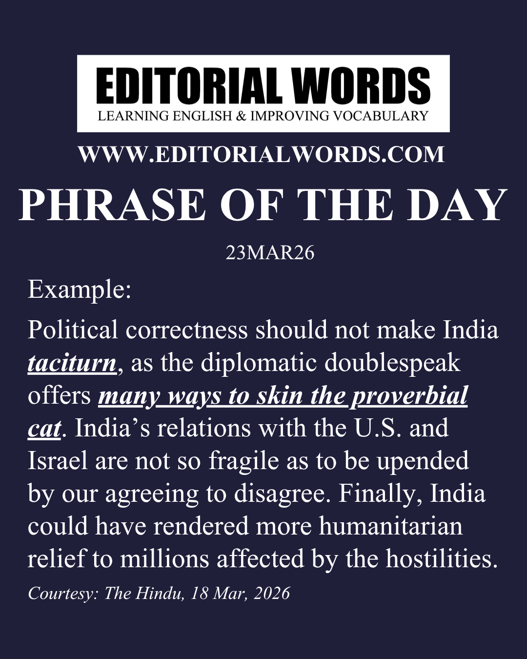 Phrase of the Day (there's more than one way to skin a cat)-23MAR26