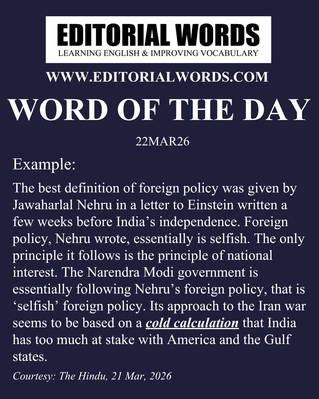 Word of the Day (cold calculation)-22MAR26