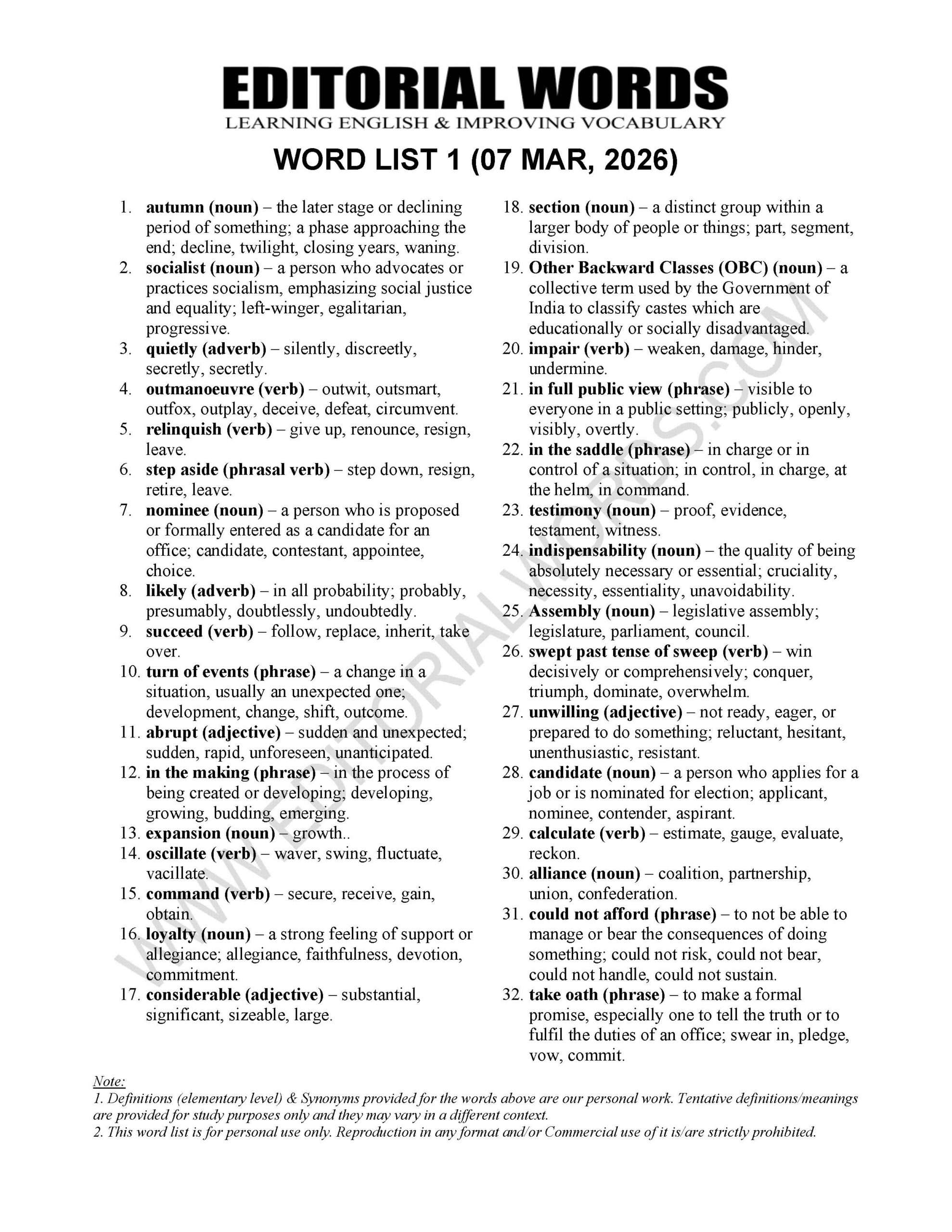 The Hindu Editorial (Autumn of a socialist) – Mar 07, 2026 The Hindu Editorial (Autumn of a socialist) – Mar 07, 2026